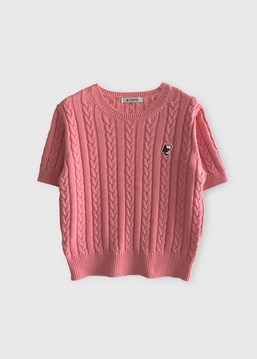 [40%] HALF SLEEVE CABLE KNIT_PINK