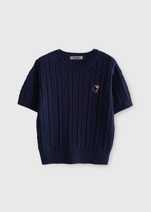 [40%] Half Sleeve Cable Knit_Navy